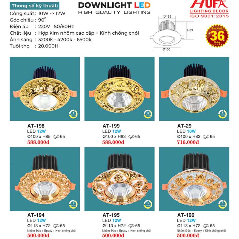 Đèn âm trần đồng mạ vàng 24K AD-202 4 den-donwlight-am-tran-co-dien