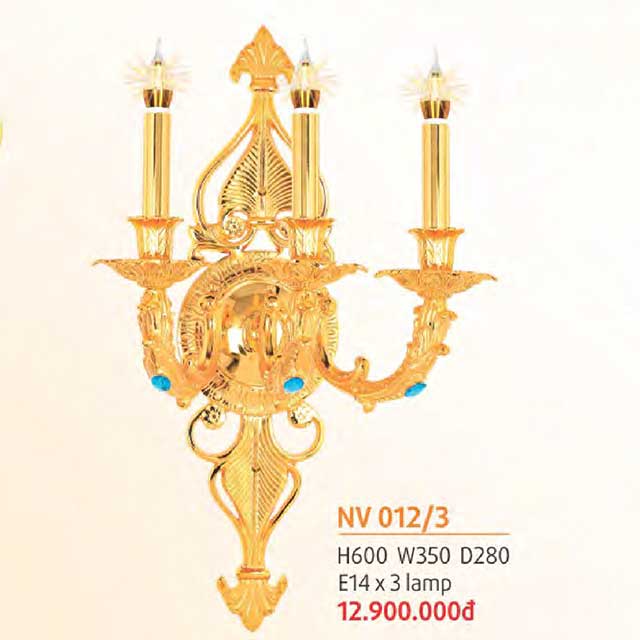 Đèn tường đồng mạ vàng 24K NV 010/2 3 den-tuong-dong-ma-vang-24k-nv-012/3