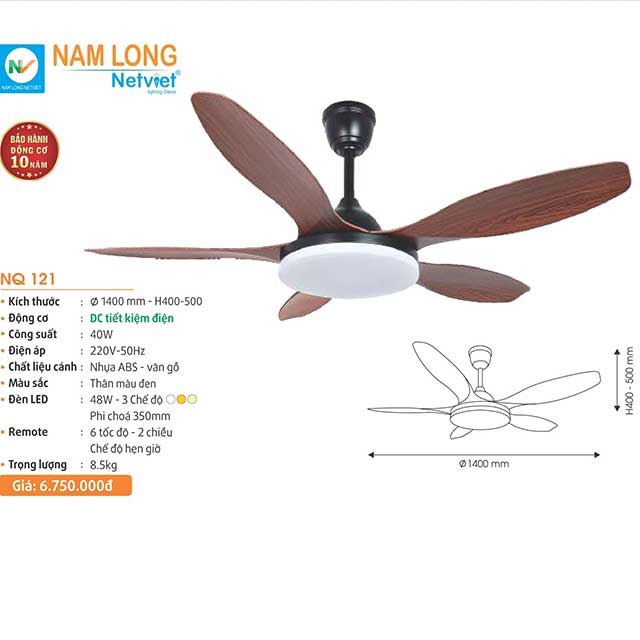 Quạt trần đèn 5 cánh NQ 123 3 quat-tran-den-5-canh-hien-dai-nq-121