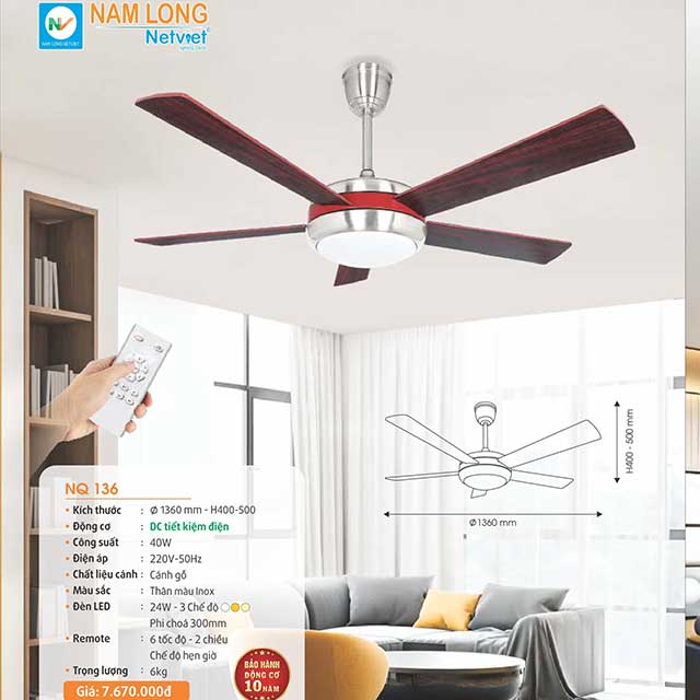 Quạt trần đèn 3 cánh gỗ NQ 145 4 quat-tran-den-canh-go-nq-136