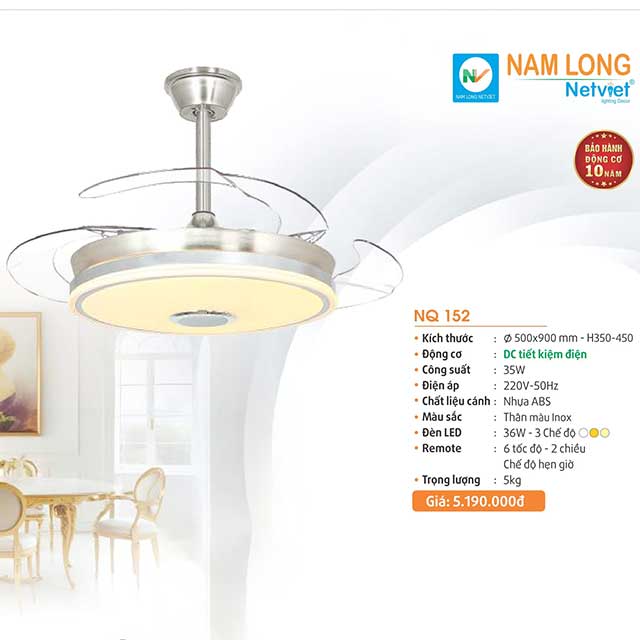 Quạt trần đèn cánh xếp NQ 152 1 quat-tran-den-canh-xep-nq-152