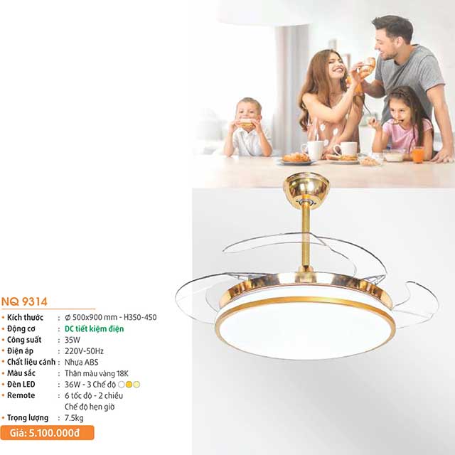 Quạt trần đèn cánh xếp NQ 9315 2 quat-tran-den-canh-xep-nq-9314