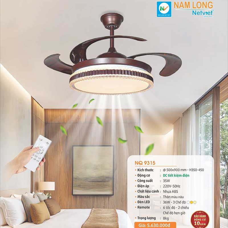 Quạt trần đèn cánh xếp NQ 9315 1 quat-tran-den-canh-xep-nq-9315